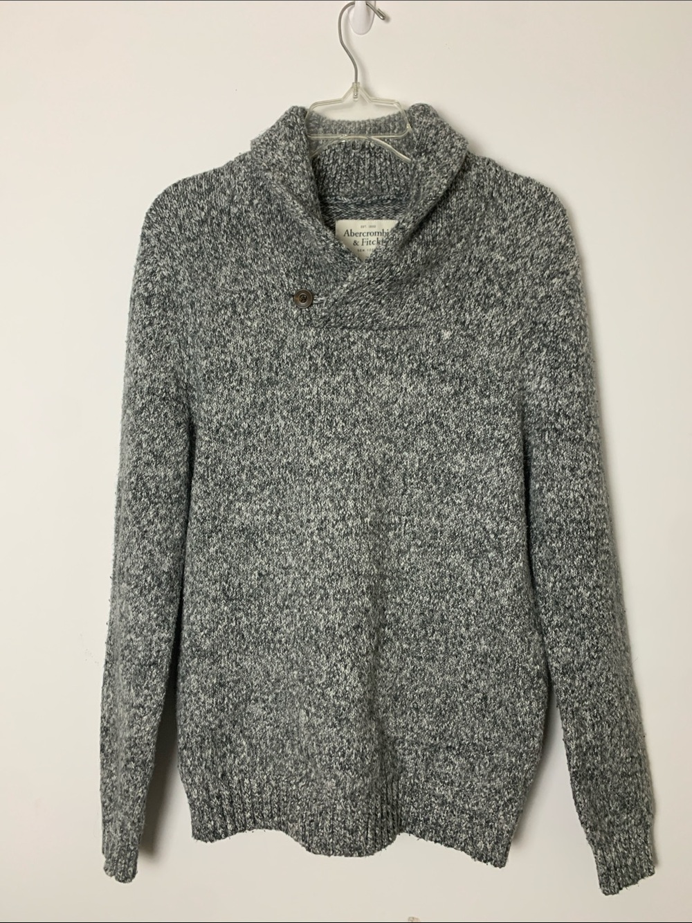 Abercrombie & Fitch Men’s M Gray Shawl Collar Pullover Chunky Sweater Cabincore